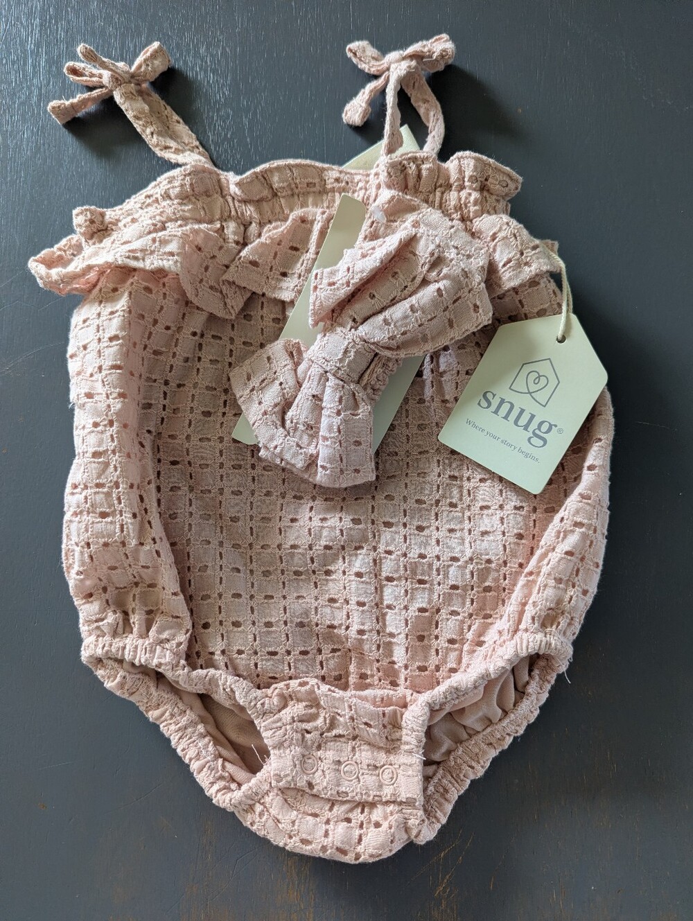 Snug Brand Pink Lace Baby Romper with Bow
